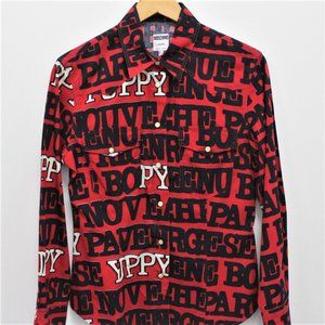 Vintage Moschino Women's Button Down Collared Shirt Size10 All Over Print 45C9NX